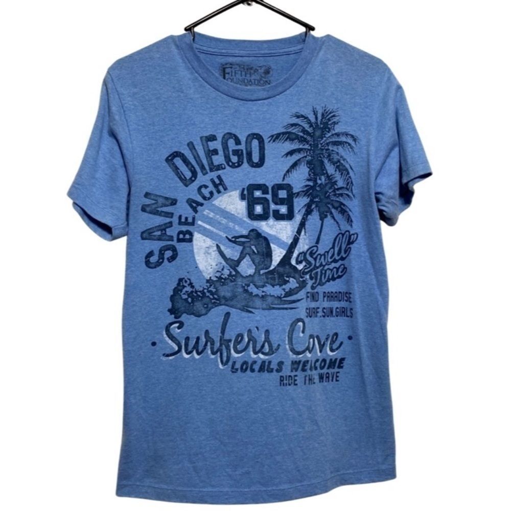 San Diego Beach Surfers Cove Graphic Tee Blue Size S Coastal Casual Beach